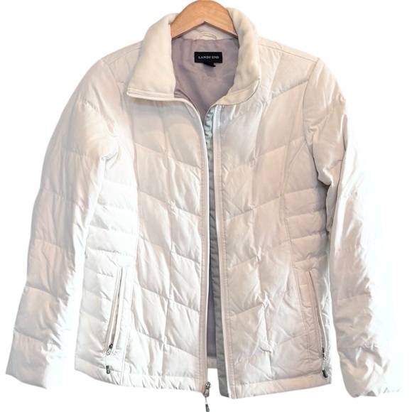 Lands' End Size Small, Down Feather, Puffer Jacket, White, Pockets, Quilted - Picture 1 of 6